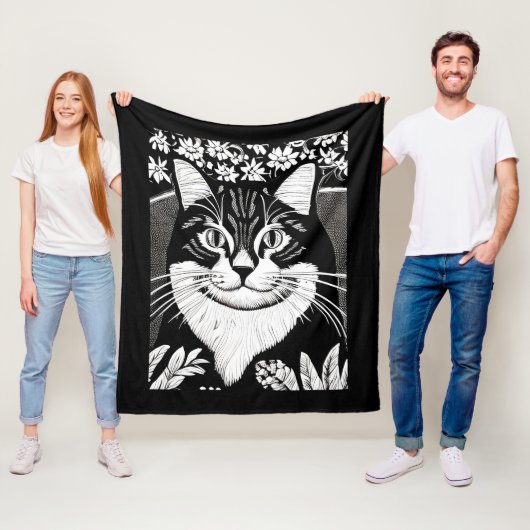 Tabby kat omringd met bloemen fleece deken (In situ)