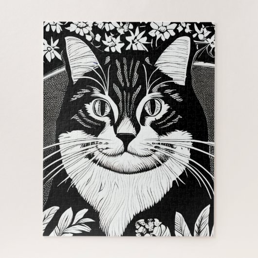 Tabby kat omringd met bloemen legpuzzel (Verticaal)