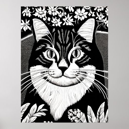 Tabby kat omringd met bloemen poster (Voorkant)
