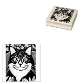 Tabby kat omringd met bloemen rubberstempel (Gestempeld)