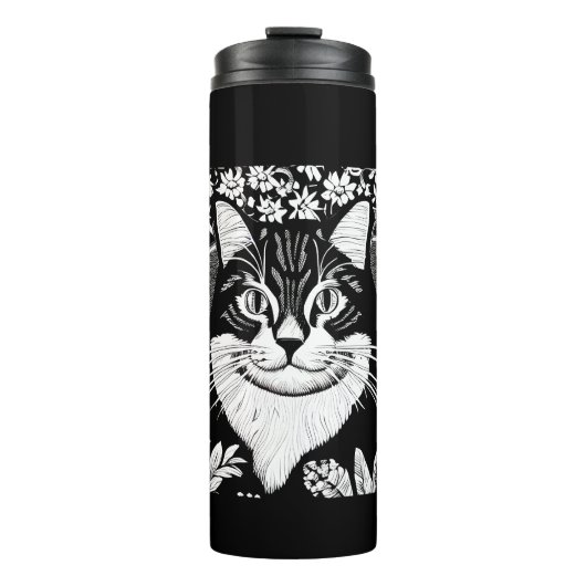 Tabby kat omringd met bloemen thermosbeker (Voorkant)