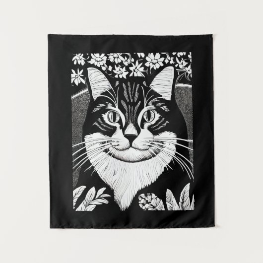 Tabby kat omringd met bloemen wandkleed (Voorkant)