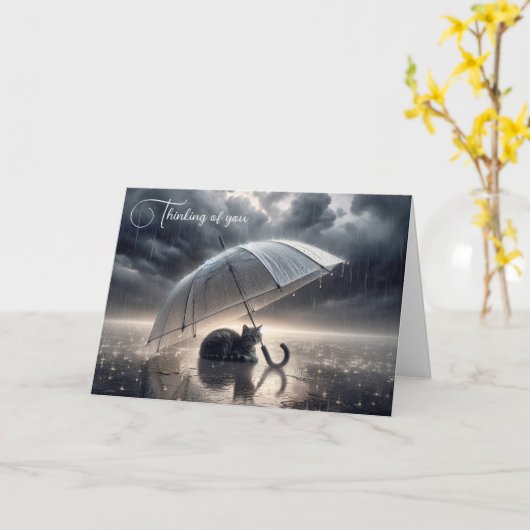 Tabby kat onder paraplu kaart (Gele Bloem)