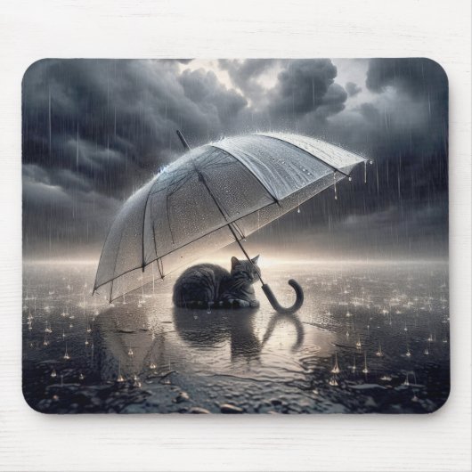 Tabby kat onder paraplu muismat (Voorkant)