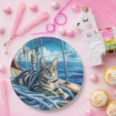 Tabby kat op bootkabels papieren bordje (Feest)