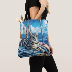Tabby kat op bootkabels tote bag
