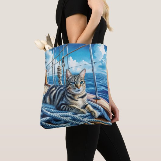 Tabby kat op bootkabels tote bag (Dichtbij)
