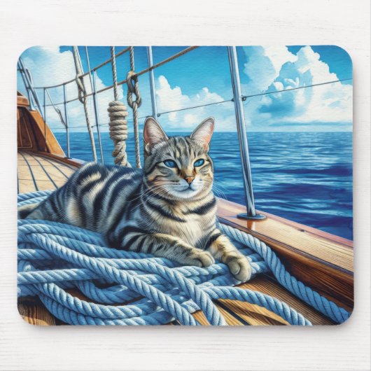 Tabby kat op een boot muismat (Voorkant)