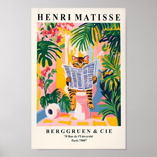 Tabby kat op een toilet, grappige badkamer muur ku poster (Voorkant)