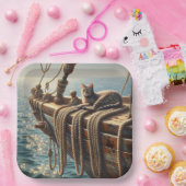 Tabby kat op nautische touwen papieren bordje (Feest)