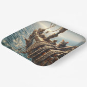 Tabby kat op nautische touwen papieren bordje (Gebogen)