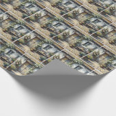 Tabby kat op oude bank cadeaupapier (Hoek)