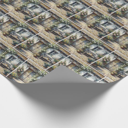 Tabby kat op oude bank cadeaupapier (Hoek)