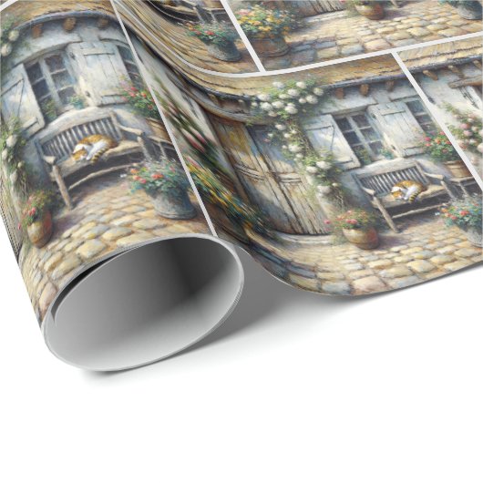 Tabby kat op oude bank cadeaupapier (Rol Hoek)