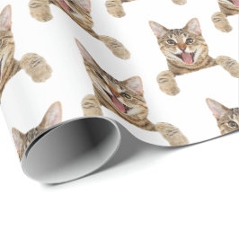 Tabby kat op wit cadeaupapier