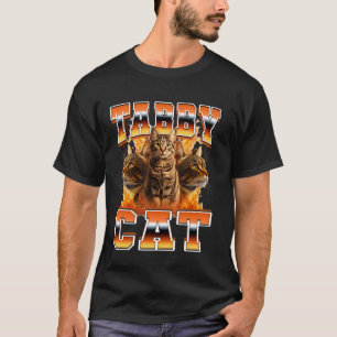 Tabby Kat Oranje Kat Vlammen 90s Bootleg Stijl T-shirt