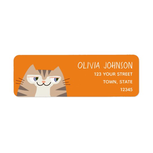Tabby Kat Retouradres Sticker Schattige Naam (Voorkant)