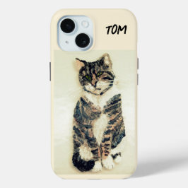 Tabby kat schilderij gepersonaliseerd iPhone 15 case
