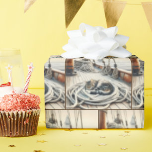 Tabby Kat Slapen Op Boot Touwen Cadeaupapier