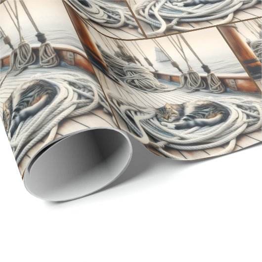 Tabby Kat Slapen Op Boot Touwen Cadeaupapier (Rol Hoek)