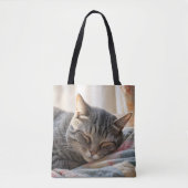 Tabby kat slapen op oude quilt tote bag (Voorkant)
