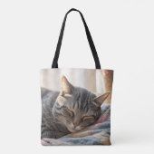 Tabby kat slapen op oude quilt tote bag (Achterkant)
