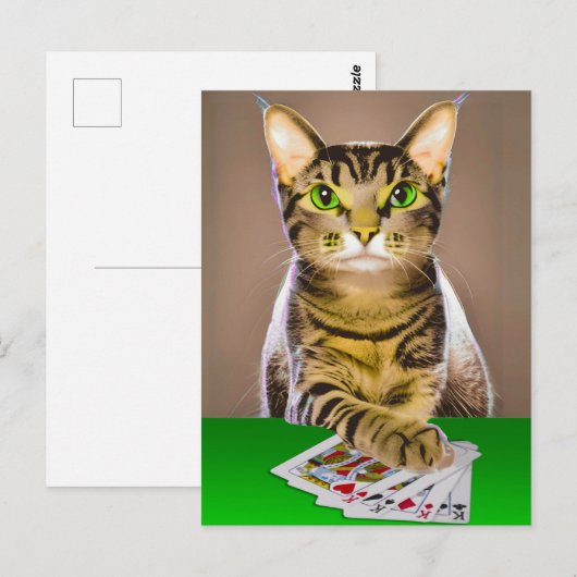 Tabby Kat Spelen Poker Briefkaart (Voorkant / Achterkant)