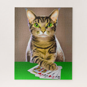 Tabby Kat Spelen Poker Legpuzzel