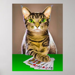 Tabby Kat Spelen Poker Poster