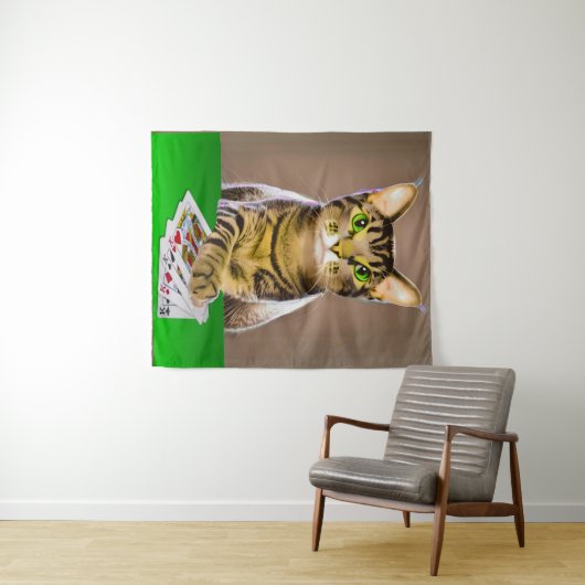 Tabby Kat Spelen Poker Wandkleed (In Situ (horizontaal))