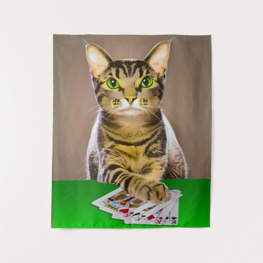 Tabby Kat Spelen Poker Wandkleed (Voorkant)