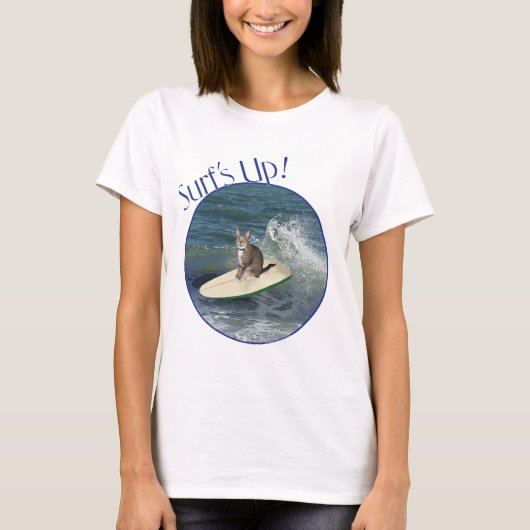 Tabby Kat Surft Op! T-shirt (Voorkant)