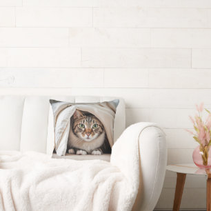 Tabby Kat Verbergen Onder een Deken Kussen