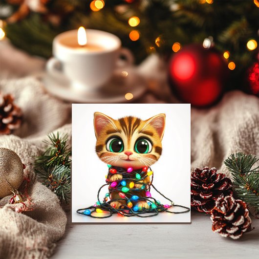 Tabby Kat verpakt in Holiday Lights Holiday Kaart