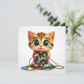 Tabby Kat verpakt in Holiday Lights Holiday Kaart (Staand voorkant)