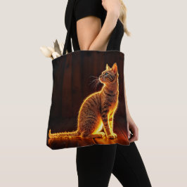 Tabby kat warme verlichting dier gloeiende aura tote bag