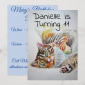 Tabby Kat Watercolour Meisjes Verjaardagsuitnodigi Kaart (Voorkant / Achterkant)