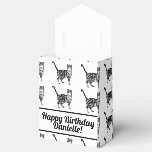 Tabby Kat Zwart Verjaardagskatten Cake Favor Box Bedankdoosjes (Geopend)