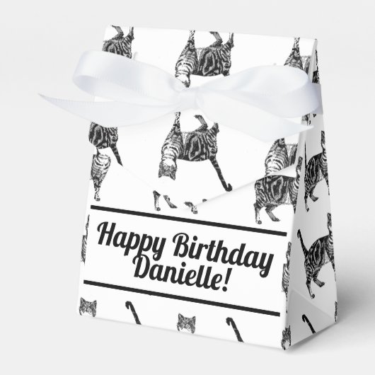 Tabby Kat Zwart Verjaardagskatten Cake Favor Box Bedankdoosjes (Voorkant Zijde)