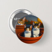 Tabby katten in potten olieverf, ronde button 5,7 cm (Voorkant /achterkant)