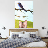 Tabby katten praten met vogels canvas afdruk (Insitu (Slaapkamer))