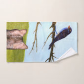 Tabby katten praten met vogels handdoek (Handdoek)