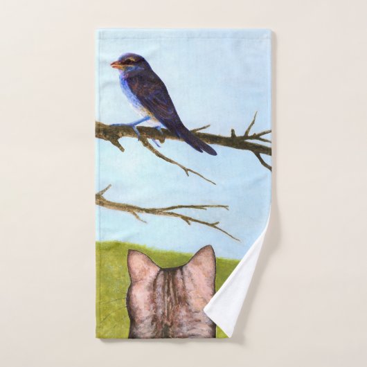 Tabby katten praten met vogels handdoek (Handdoek)