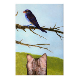 Tabby katten praten met vogels perfect poster