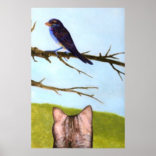Tabby katten praten met vogels poster (Voorkant)