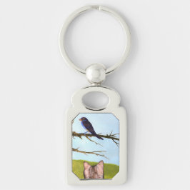 Tabby katten praten met vogels sleutelhanger