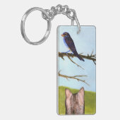 Tabby katten praten met vogels sleutelhanger (Voorkant Links)