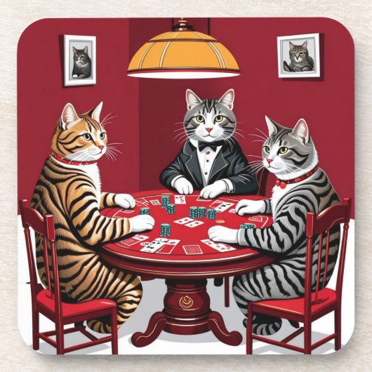 Tabby katten spelen poker bier onderzetter (Voorkant)