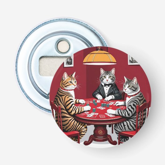 Tabby katten spelen poker button flesopener (Voorkant)