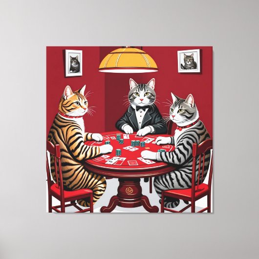 Tabby katten spelen poker canvas afdruk (Voorkant)